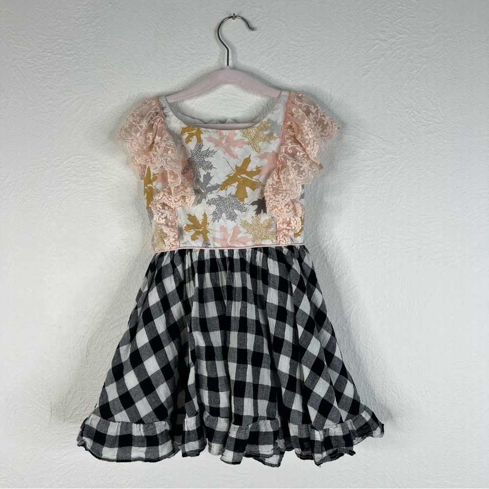 Girl August Gingham Flutter Sleeve Ruffle Dress Pink Floral Cotton Size 2